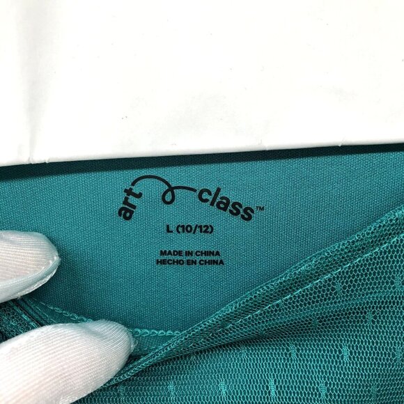 Art Class Girls L 10/12 Blouse Tunic Jewel Green Mesh Peplum Ruffle Short Sleeve - Picture 5 of 6